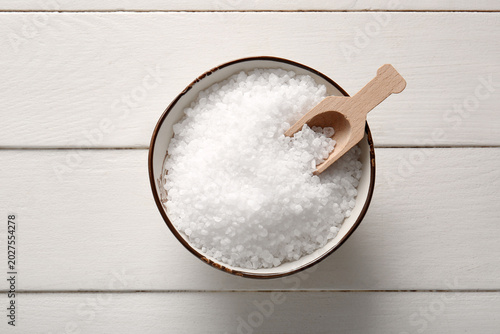 Bowl of sea salt and scoop ...