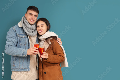 Happy couple with glasses o...