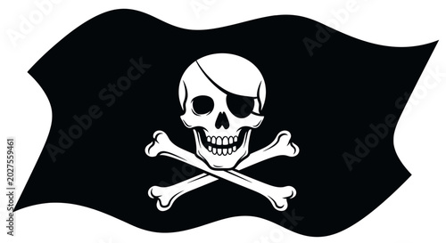 Foto Waving Pirate Flag with Skull and Crossbones
