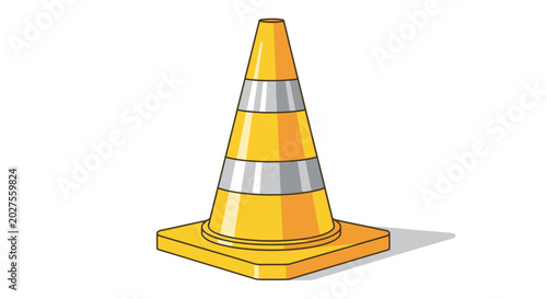 Slika na platnu Yellow Traffic Cone with Reflective Stripes Isolated on White Background