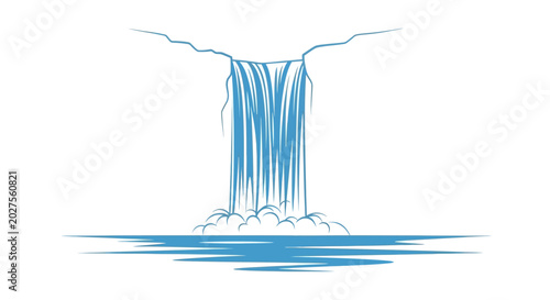 Schilderij op canvas Blue Water Falling From Cliffside Edge.