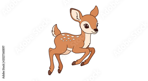 Cuadro en lienzo Cartoon deer with white spots running.