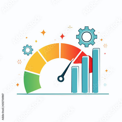 Performance Meter with Gears and Bar Chart