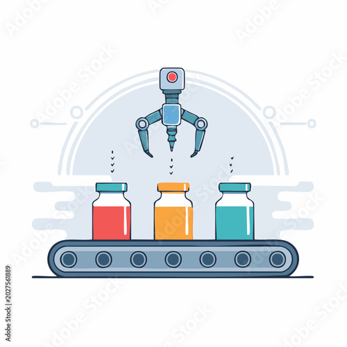 Robotic Arm on Conveyor Belt with Vials