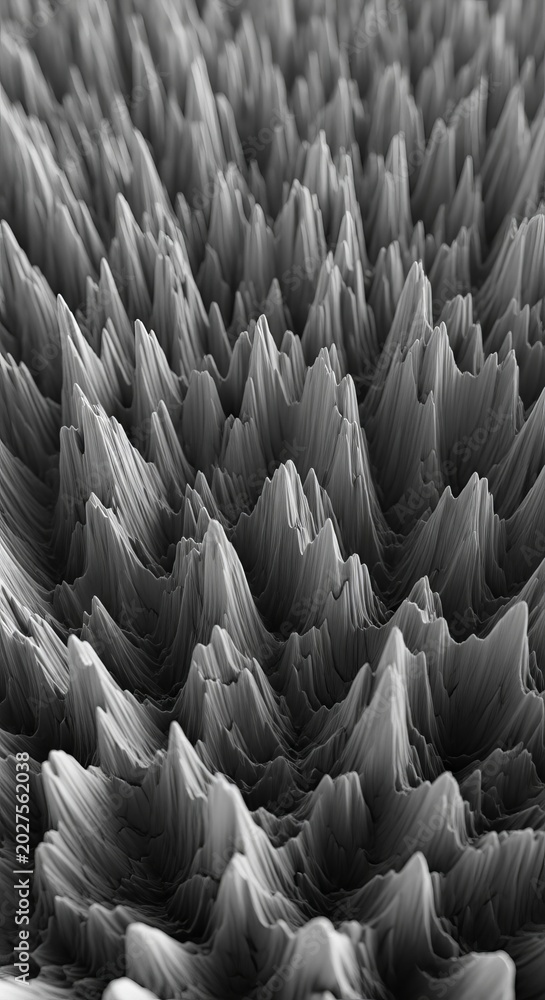 Obraz premium An intricate monochrome landscape featuring deep ridges, microscopic texture details, and high-contrast shadows across a vast abstract surface, desolate, depth, light