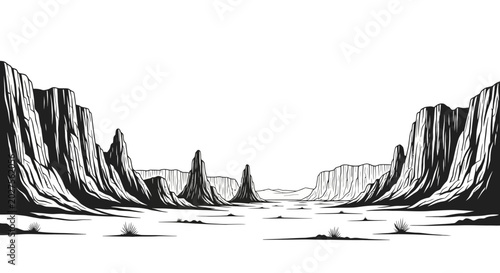 Valokuva Black and white rocky cliff formations.