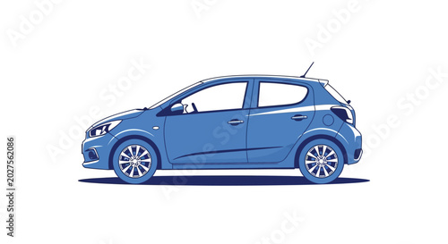 Blue hatchback car side view.