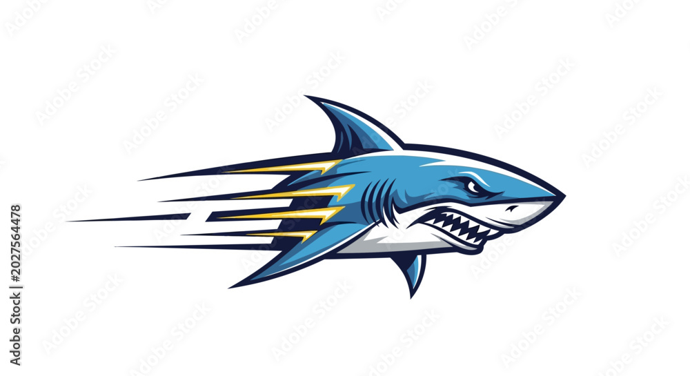 Obraz premium Blue shark with sharp teeth moving fast.
