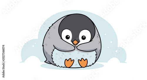 Photography Cute Fluffy Penguin Character Sitting Isolated on White Background