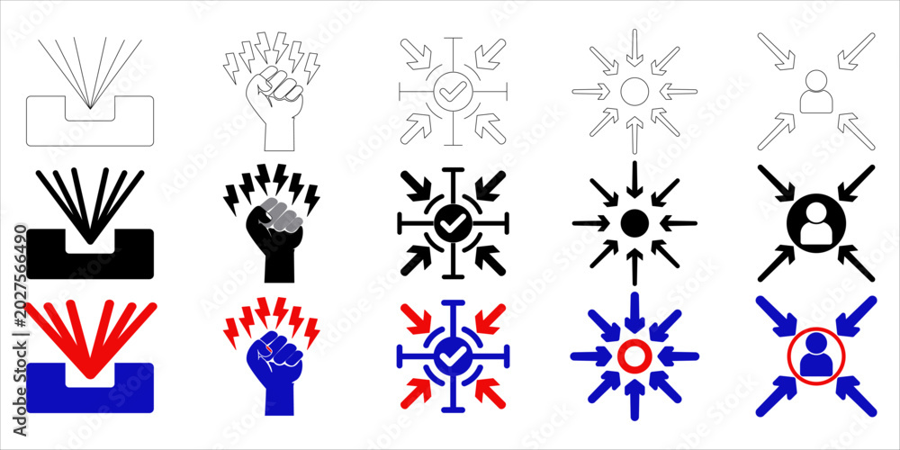 Fototapeta premium Effect action symbols, Impact icon set. Simple flat complete vector