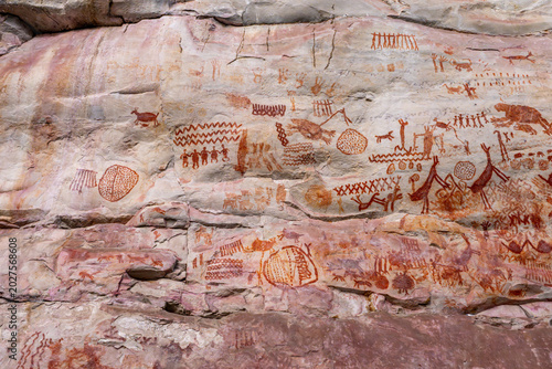 Photos Ancient Pictographs on Rocky Surface