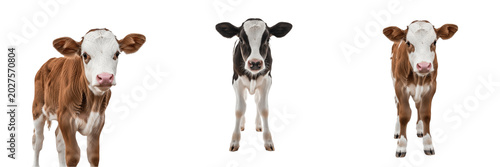 Foto Isolated Holstein Calf PNG Set Cute Baby Cow Livestock Animal Element for Farm A