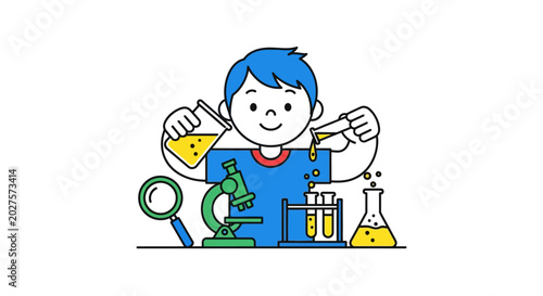 Photography Boy in lab with science tools.
