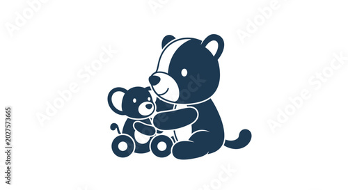 Tableau sur toile Cute bear hugging little teddy bear.