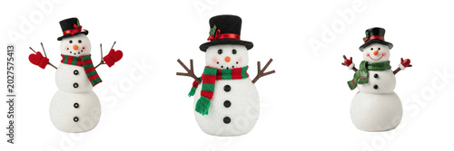 Isolated Christmas Snowman PNG Set with Top Hat and Striped Scarf for Winter Holiday Decoration Festive Greeting Card Design and Seasonal Graphic Asset
