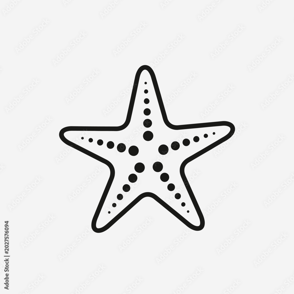 Obraz premium Simple Starfish Icon Line Art, Minimalist Marine Animal Vector