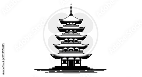 Foto Traditional Japanese Pagoda Architecture, Zen Temple Silhouette, Asian Culture S