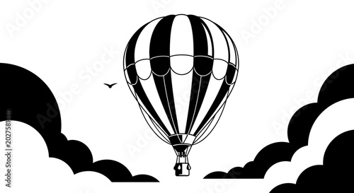 Photos Vintage Hot Air Balloon Ascending Through Clouds, Black and White Graphic