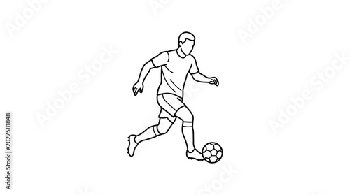 Tableau sur toile A black and white line drawing of a soccer player dribbling a ball