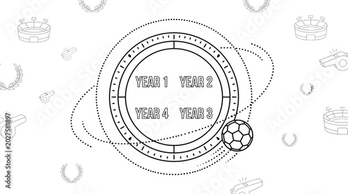Billede på lærred A circular graphic design illustrating soccer tournament progression with year labels