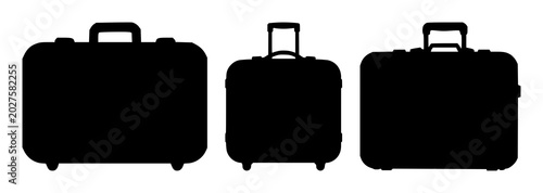 Quadro su tela Digital nomad suitcase set with solid black icon on white background featuring t