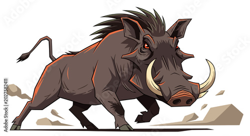 Tableau sur toile Aggressive Cartoon Warthog Charging Forward