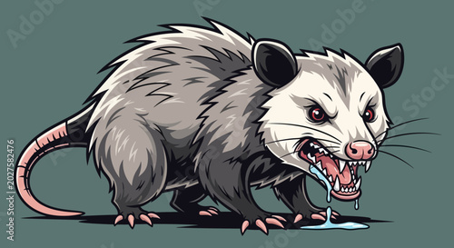 Cuadro en lienzo Aggressive Opossum Growling with Mouth Open and Drooling