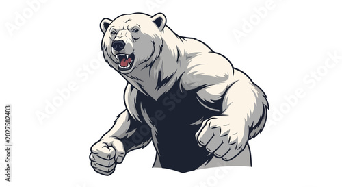 Aggressive Polar Bear Mascot, Fierce Arctic Animal Illustration