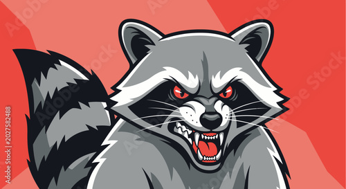 Fotografía Aggressive Raccoon Illustration with Red Eyes and Bared Teeth