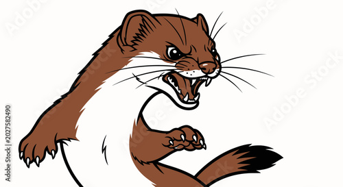 Aggressive Stoat or Weasel Cartoon Character with Open Mouth and Sharp Teeth