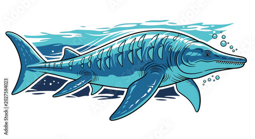 Cuadro en lienzo Ancient Marine Reptile Mosasaurus Swimming Underwater, Prehistoric Sea Creature