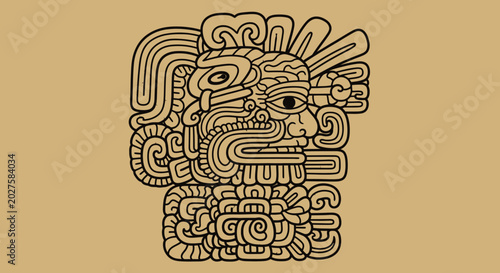 Ancient Mayan Glyphs, Mesoamerican Art, Tribal Symbol, Historic Civilization Icon