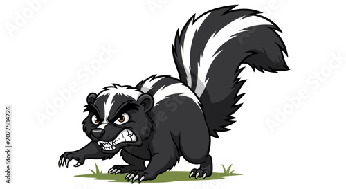 Fényképezés Angry Skunk Cartoon Illustration, Aggressive Animal, Wildlife