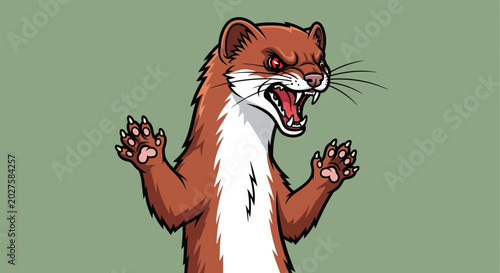 Fotografía Angry Weasel Cartoon Character, Aggressive Animal Illustration