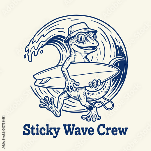 Tableau sur toile Frog Wearing Sunglasses Surfing Beach.