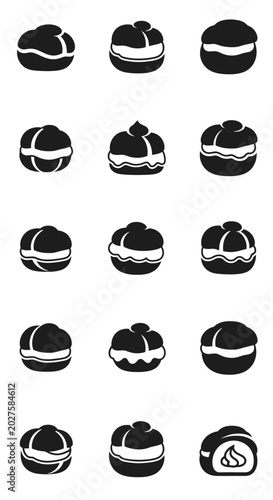 Foto Black and White Pastry Icons: Sweet Desserts, Cakes, and Cream Puffs Collection
