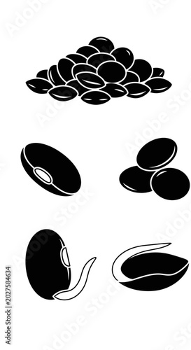 Konstfotografi Black Beans: Heap, Individual, Sprouting, Seedling, Silhouette Icons