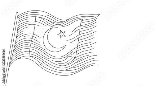 Schilderij op canvas Black and white hand drawn sketch of the Pakistani national flag waving