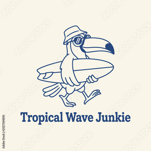 Toucan Wearing Sunglasses and Surfboard.