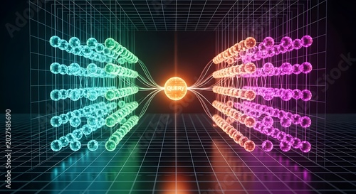 Abstract glowing digital network connecting data points.