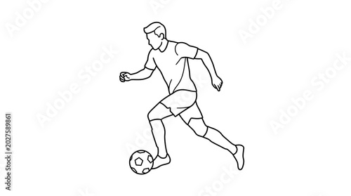 Photos Black and white line drawing of a soccer player dribbling the ball