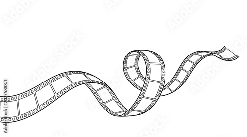 Black and white outline illustration of a waving film strip.