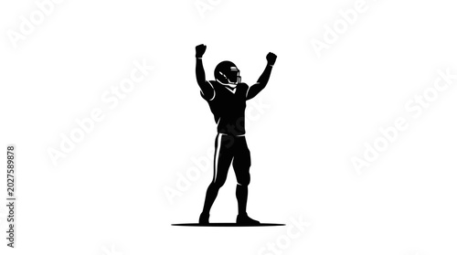 Tableau sur toile Black and white silhouette of a football player celebrating a touchdown