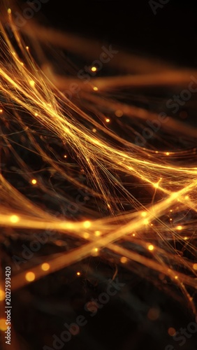 Golden Light Fibers Abstract Background