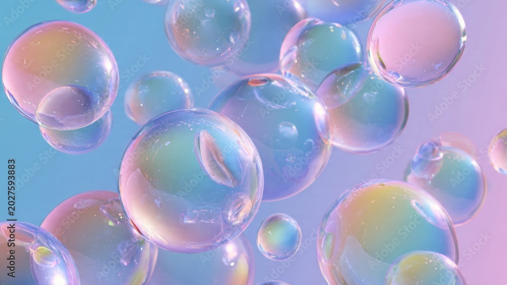 Fototapeta premium Iridescent Soap Bubbles Floating in Soft Gradient Light