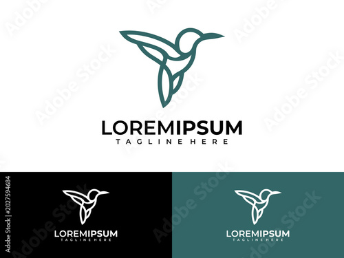 Φωτογραφία Minimalist hummingbird logo design with text lorem ipsum on white, black, and gr
