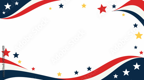 Patriotic American flag theme border framing a central white space on a minimalist background with a bright festive feel symbolizing freedom and copy space for text.