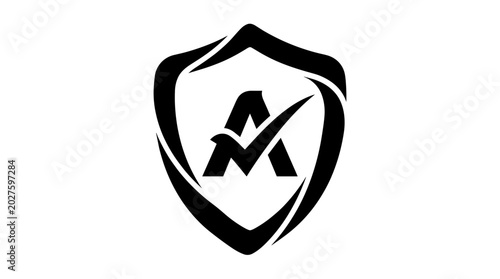 Shield with letter A and check mark symbol.