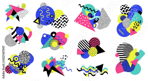 Retro 80s Abstract Memphis Group Design Elements, Geometric Shapes