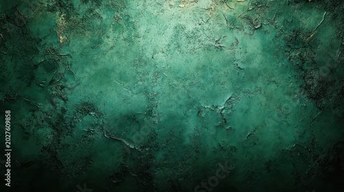 moody cracked green plaster wall with peeling paint, rough textured surface and aged patina conveying decay and atmospheric mystery